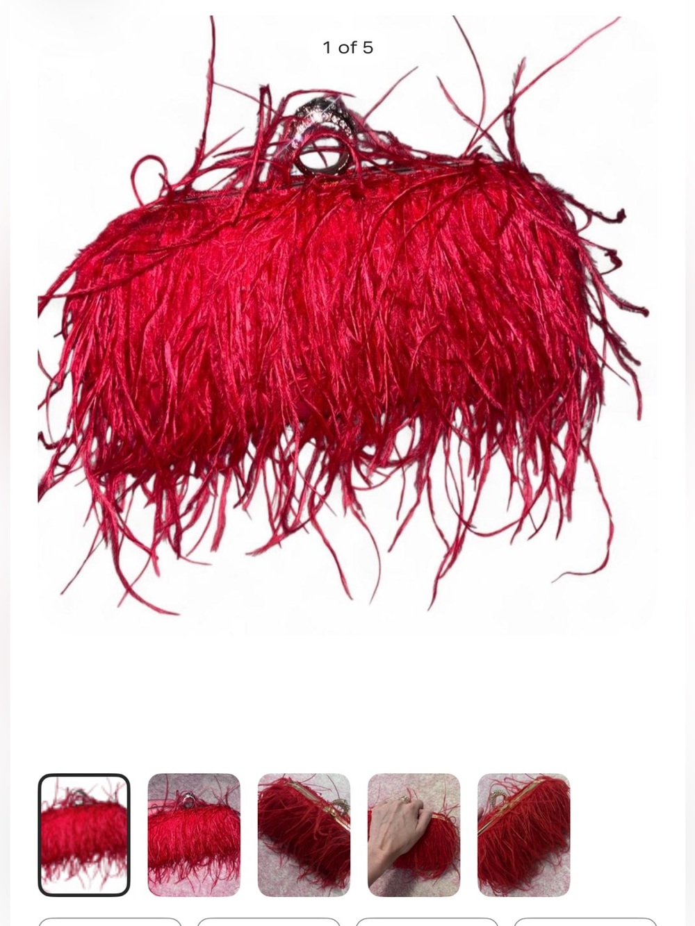 Red Feather Evening Clutch - Elegant Feathered Handbag